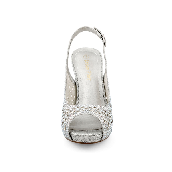 Peep Toe Rhinestone Pumps - SILVER GLITTER - 3